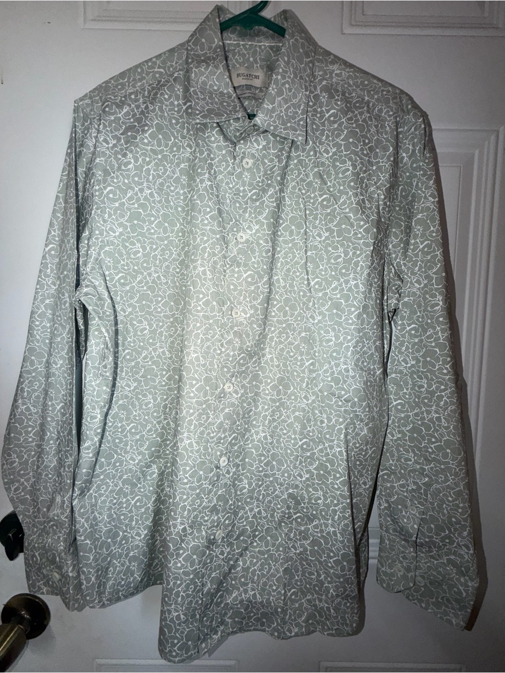 Bugatchi Men's Gray Floral-Print Long Sleeve Button-Up Shirt